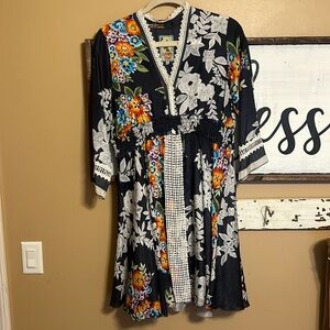 Johnny Was Floral Dress with Crochet Detail